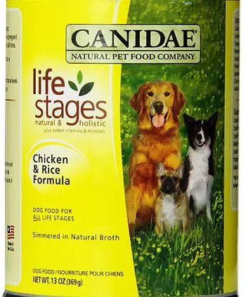 a yellow can of Canidae canned dog food