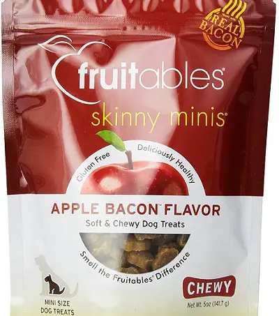 a bag of Fruitables Skinny Minis apple dog snacks