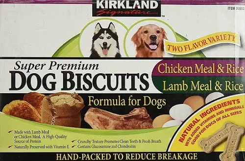 the package of Kirkland Signature Dog Biscuits