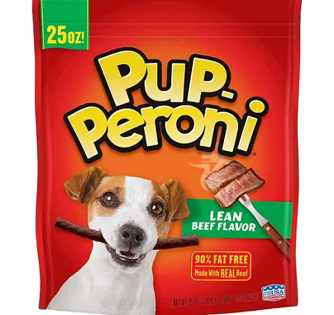 a red package of Pup-Peroni dog snacks