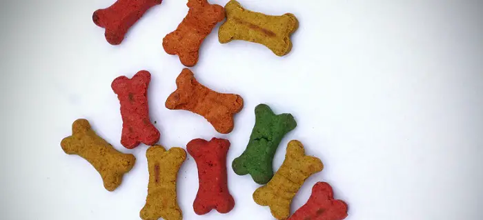 several dog biscuits colored differently