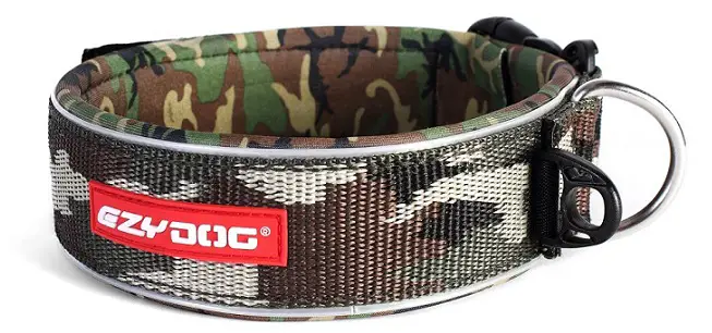 an EzyDog Neo Classic Wide Dog Collar with an army pattern