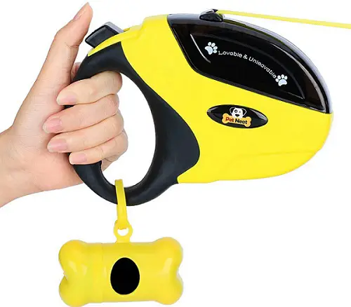 a black and yellow Pet Neat Retractable Dog Leash with Break and Lock Button
