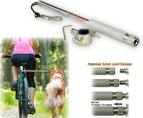 a woman on a bike and a dog on a Walky Dog Plus Hands Free Dog Bicycle Exerciser Leash