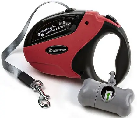 a black and red Beastron Retractable Tangle-Free Dispenser leash