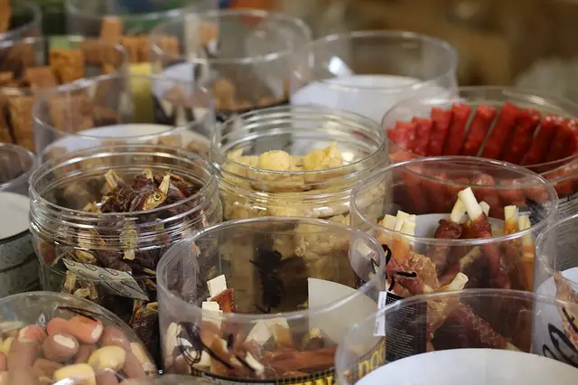 assorted dog treats in bottles